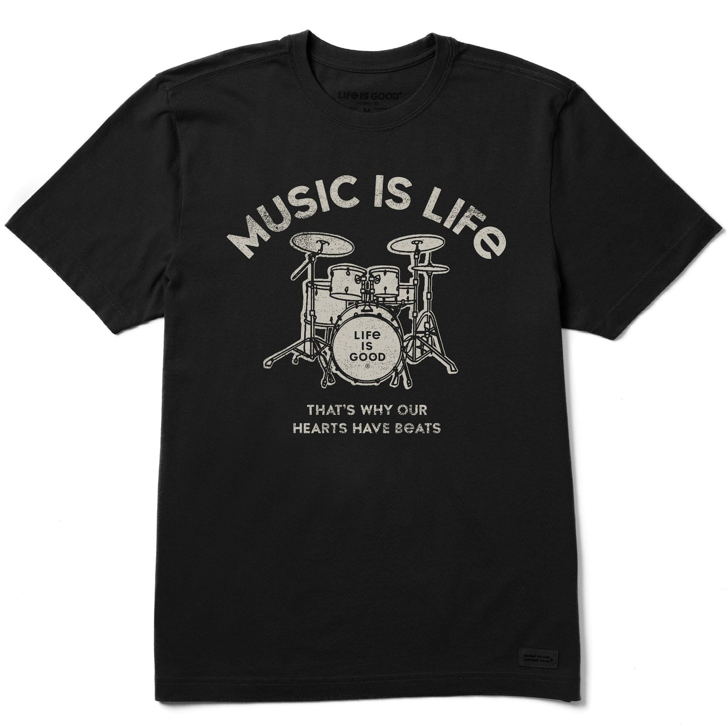 Men's Music is Life Drumset Short Sleeve Crusher Tee