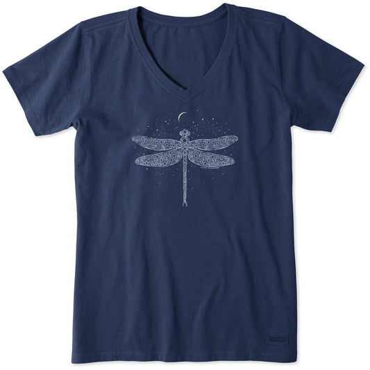 Women's Dragonfly Universe Short Sleeve Crusher Vee