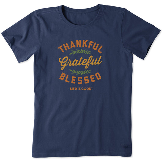 Women's Thankful Grateful Blessed Short Sleeve Crusher Tee