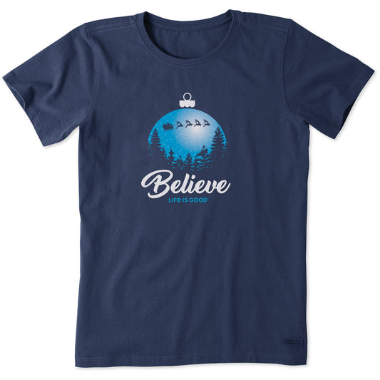 Women's Believe Santa Sleigh Short Sleeve Crusher Tee