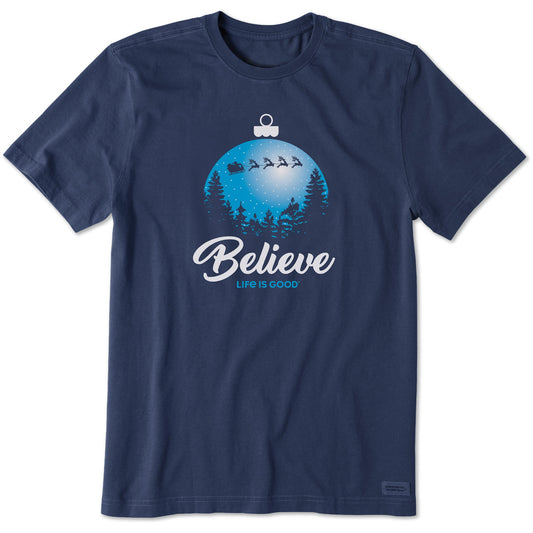 Men's Believe Santa Sleigh Short Sleeve Crusher Tee