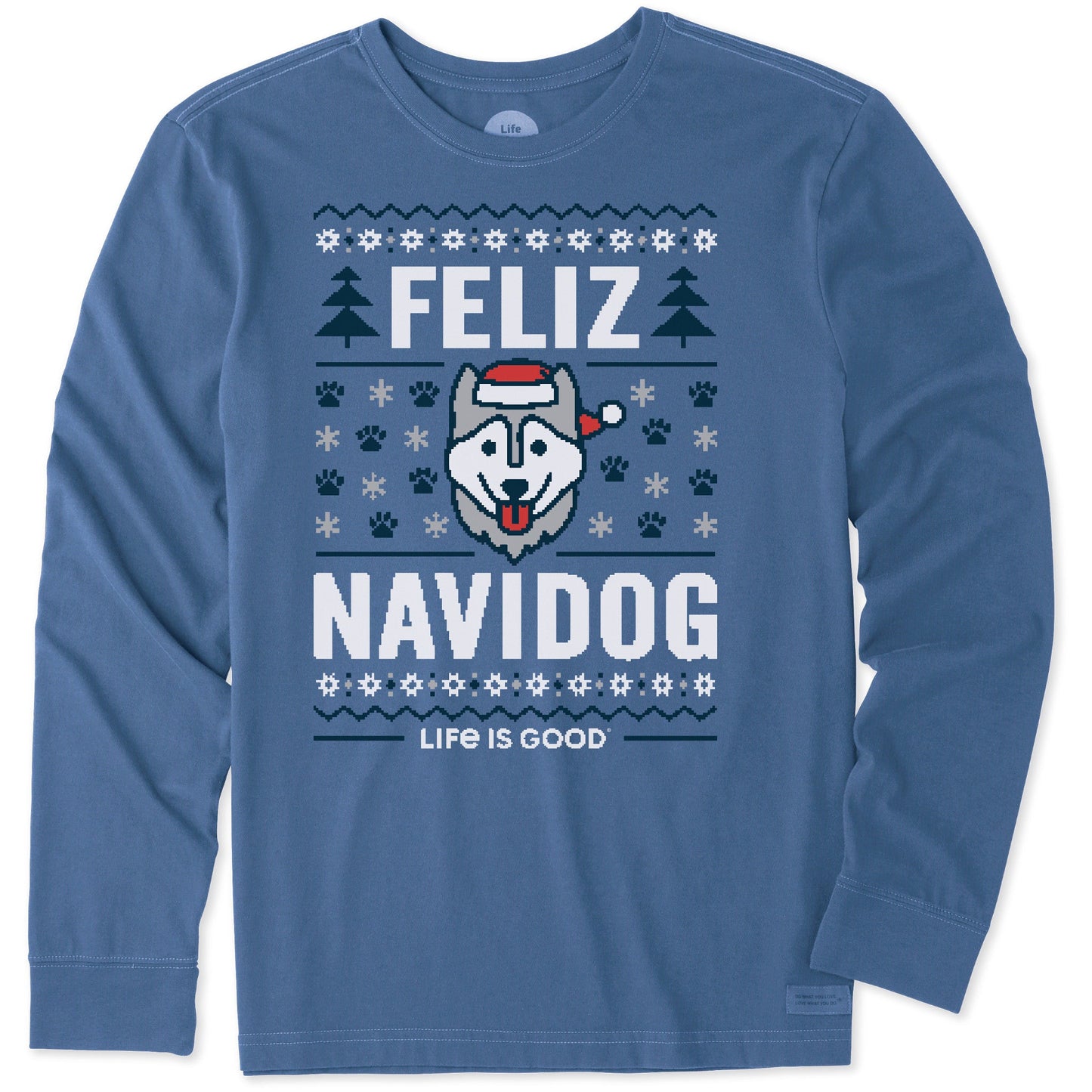 Men's Ugly Sweater Feliz Navidog Long Sleeve Crusher Tee