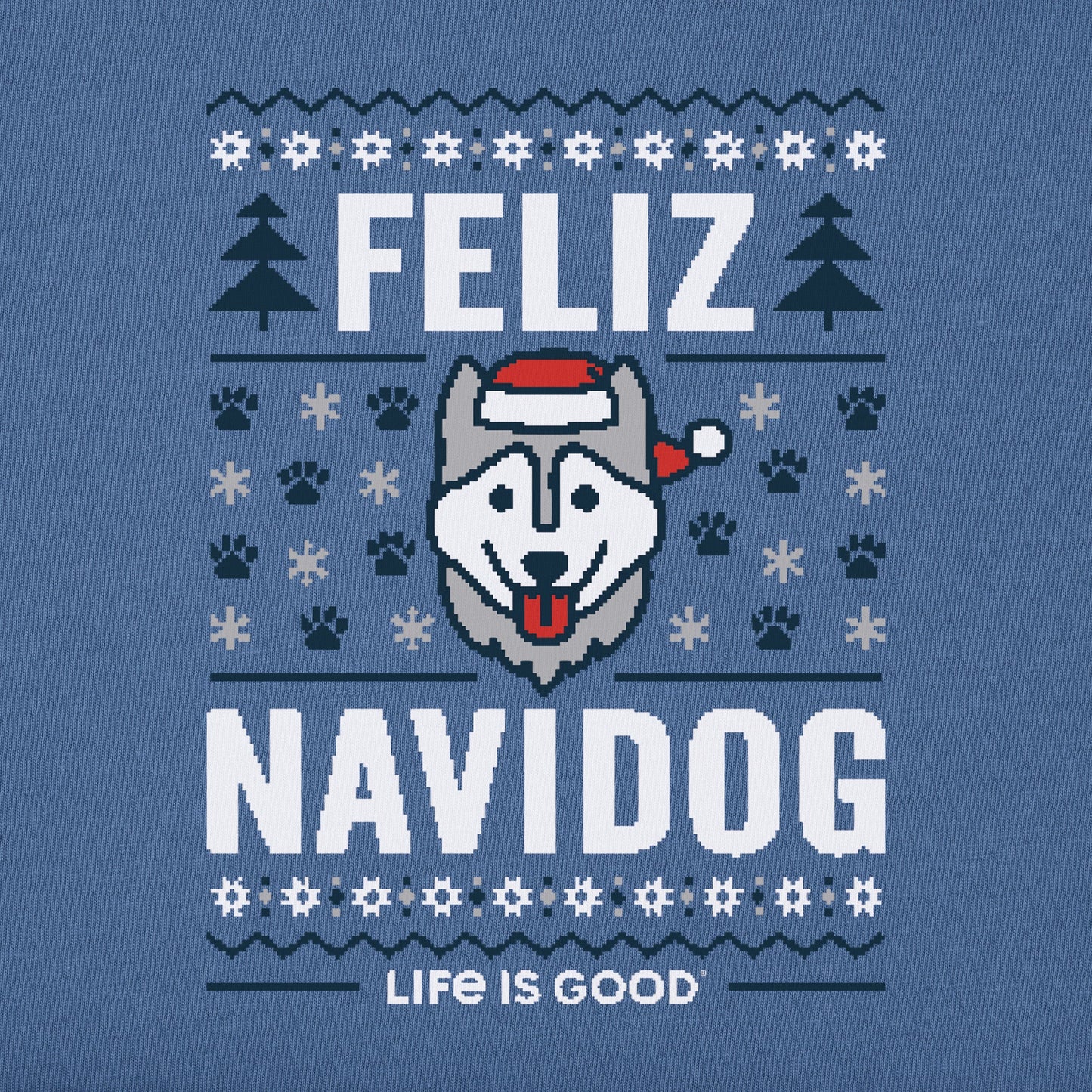 Men's Ugly Sweater Feliz Navidog Long Sleeve Crusher Tee
