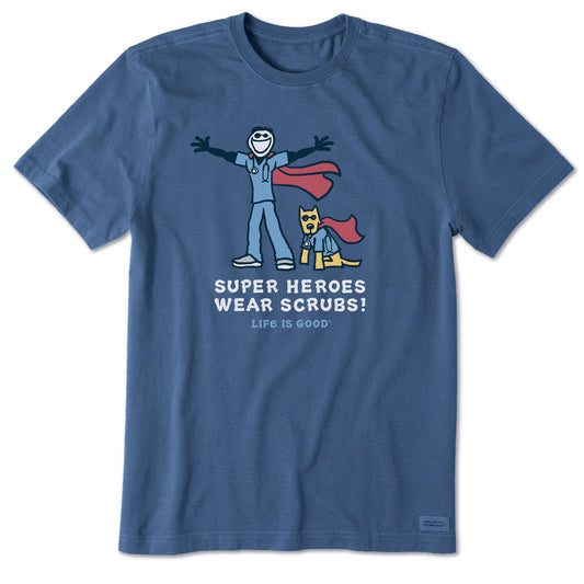 Men's Jake and Rocket Super Heroes Wear Scrubs Short Sleeve Crusher Tee