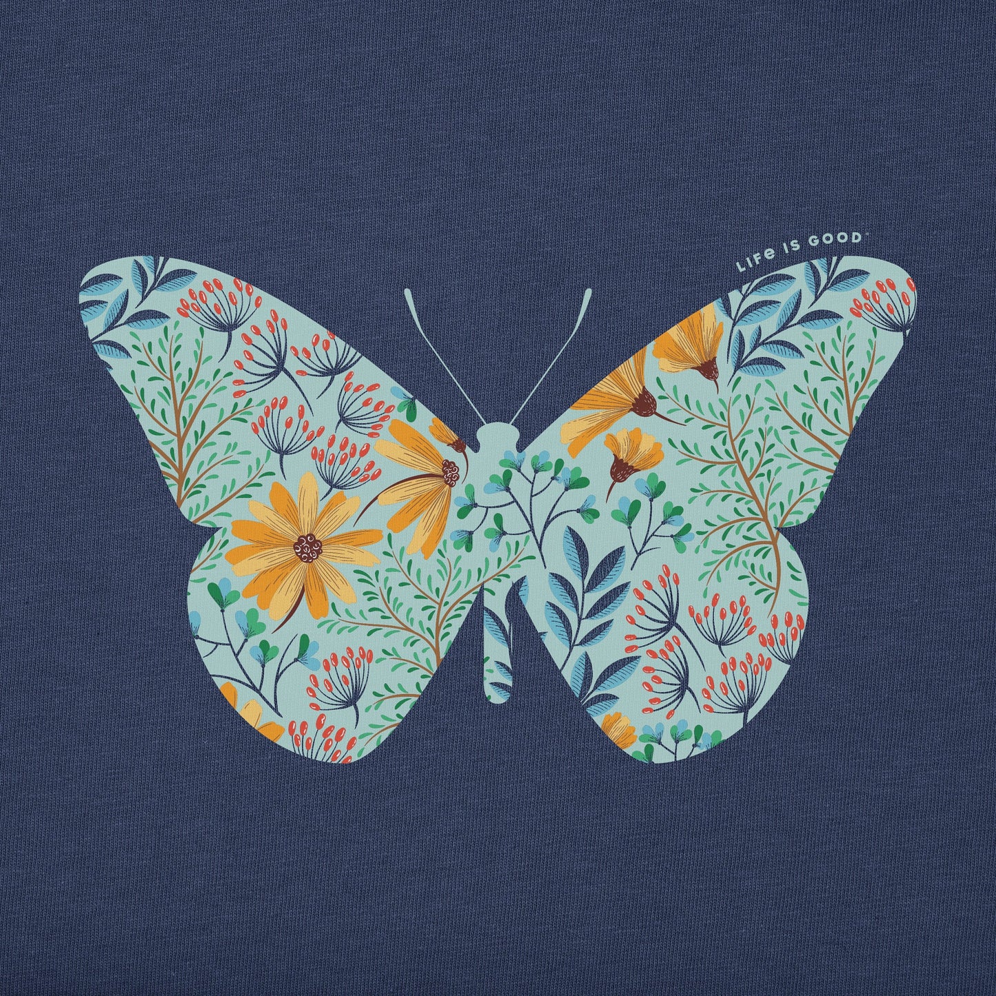 Women's Wildflower Butterfly Short Sleeve Vee