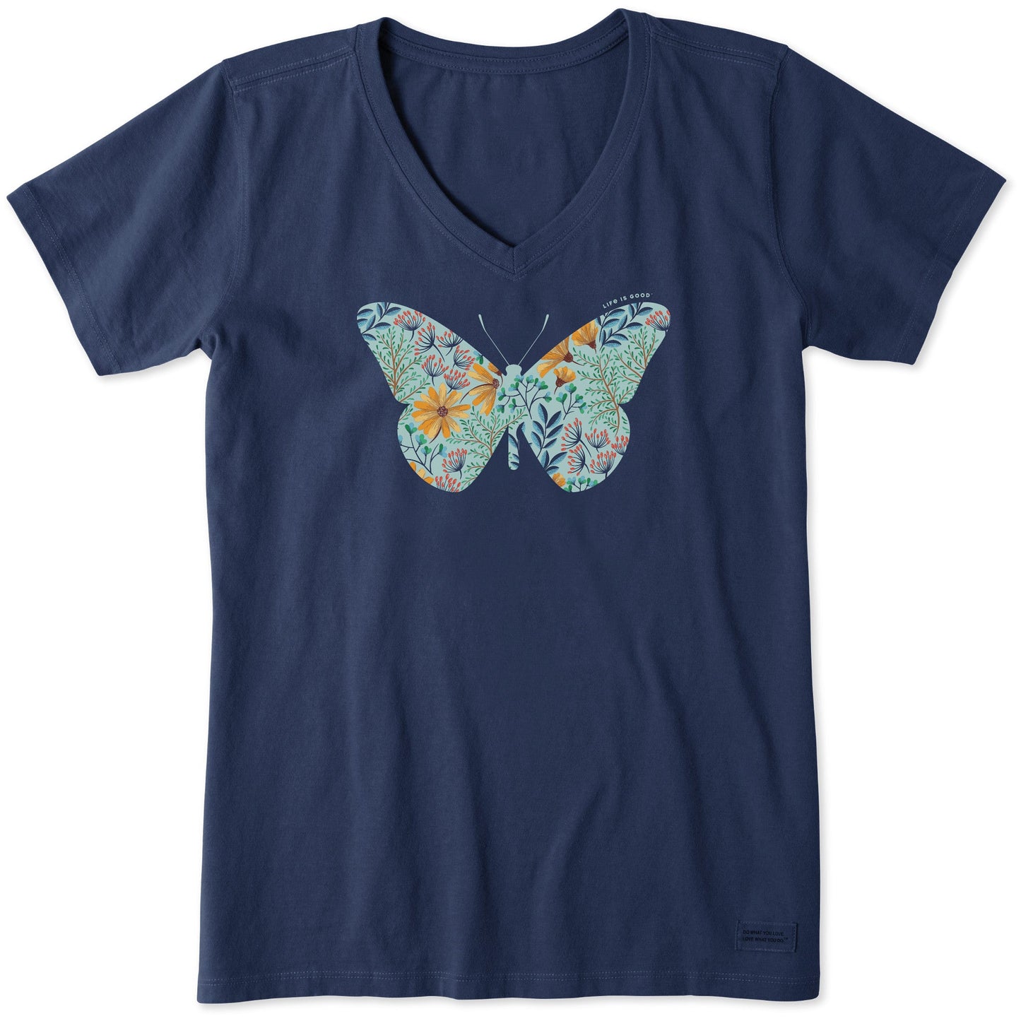 Women's Wildflower Butterfly Short Sleeve Vee