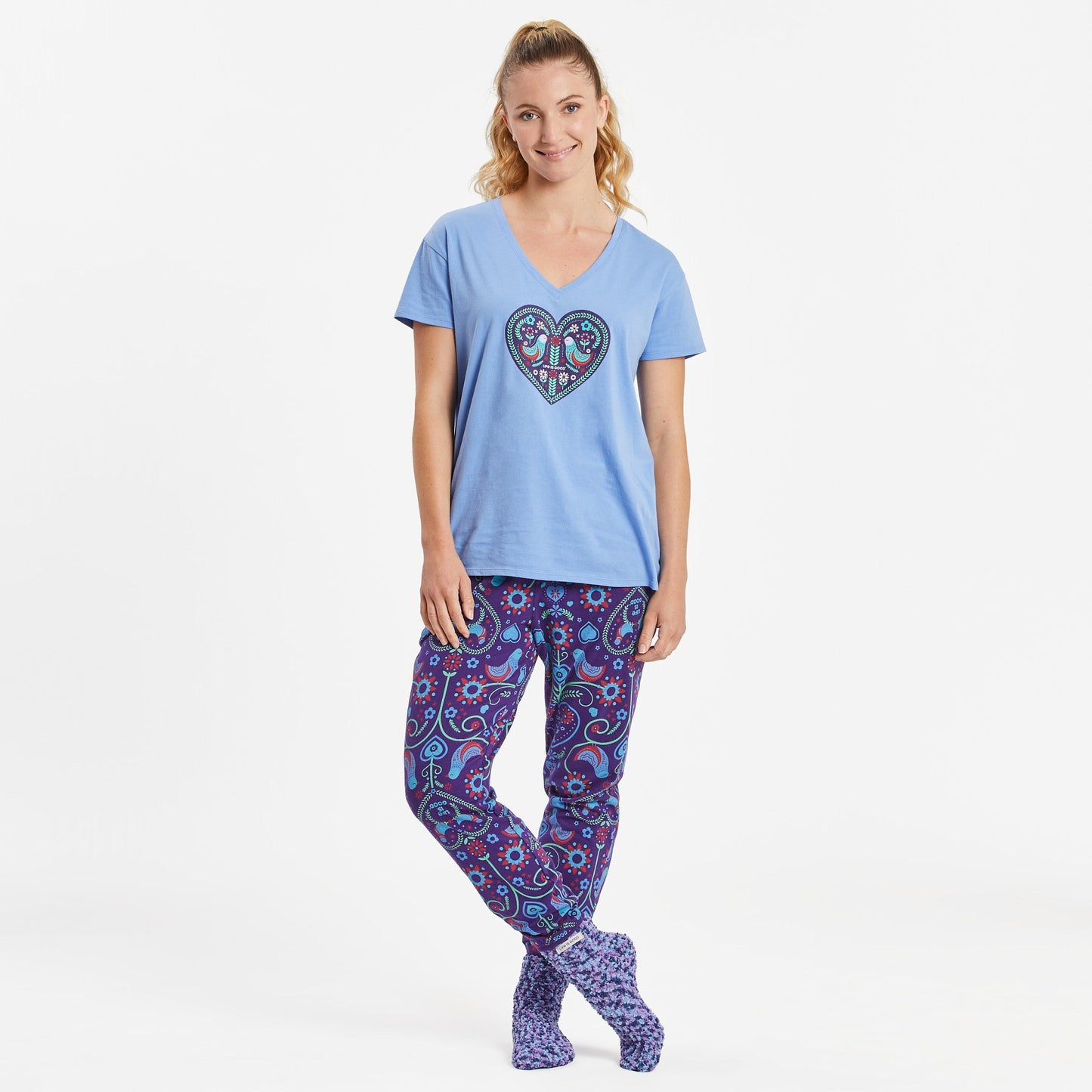 Women's Folklore Heart Snuggle Up Relaxed Sleep Vee