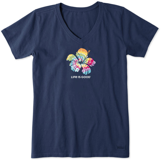 Women's Tie Dye Hibiscus Short Sleeve Vee