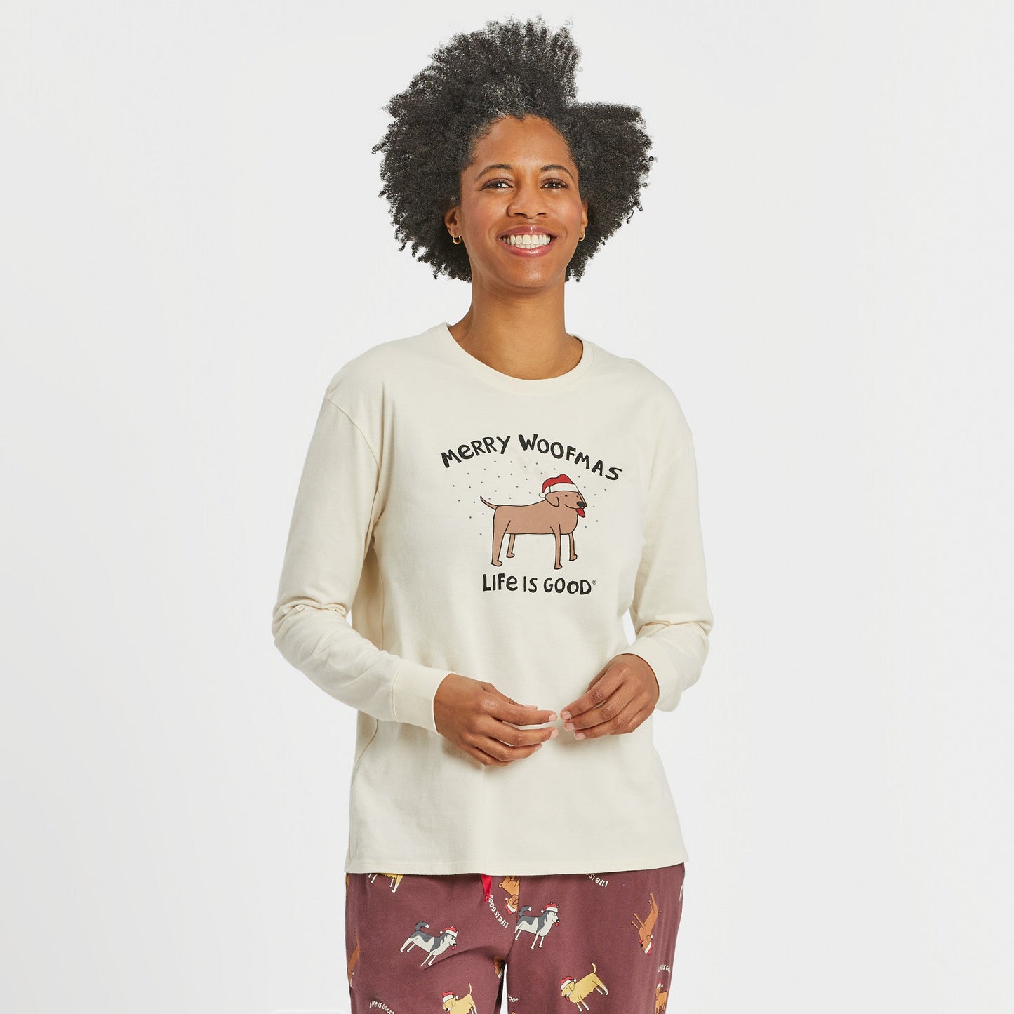 Women's Merry Woofmas Lab Long Sleeve Snuggle Up Sleep Tee