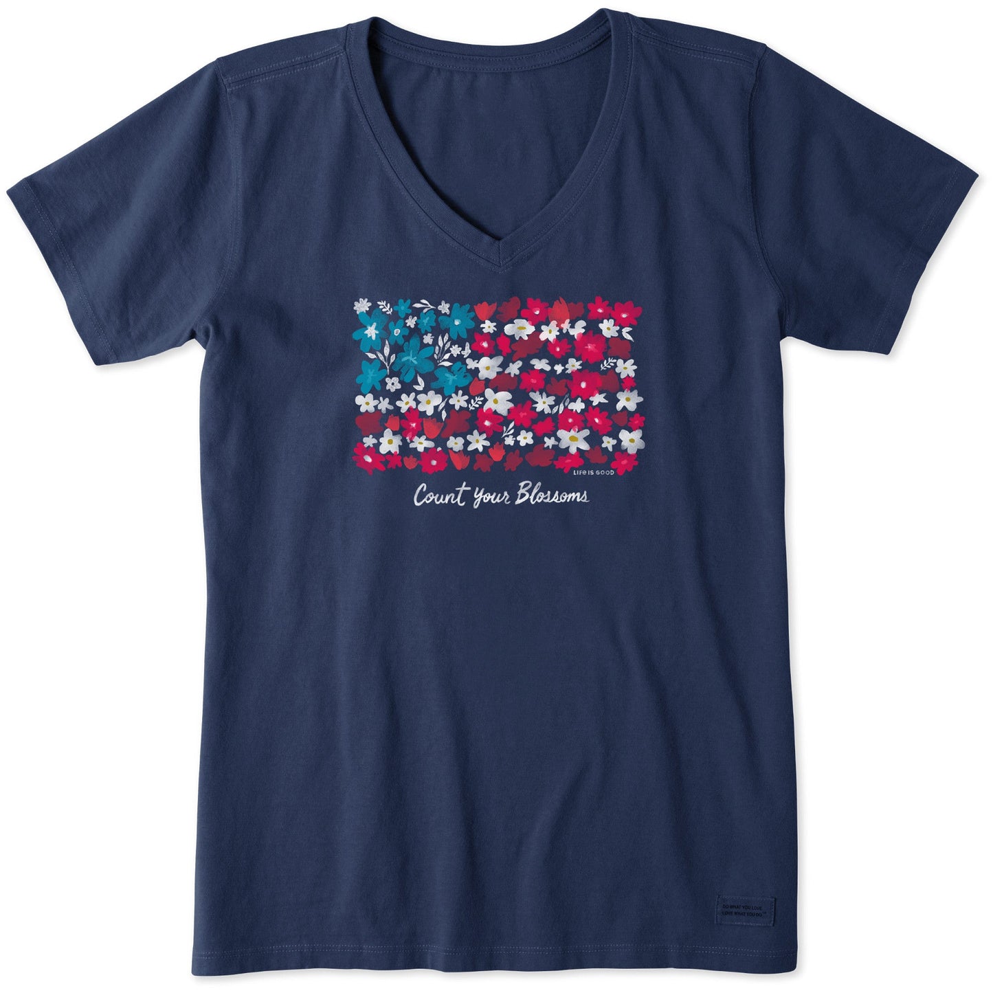 Women's Count your Blossoms USA Flag Short Sleeve Crusher Vee