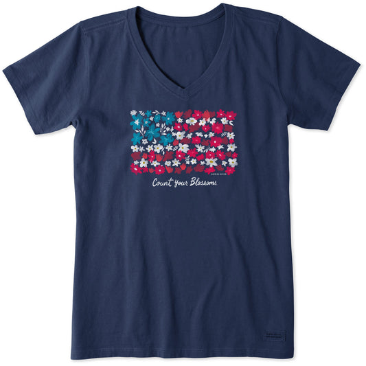 Women's Count your Blossoms USA Flag Short Sleeve Crusher Vee