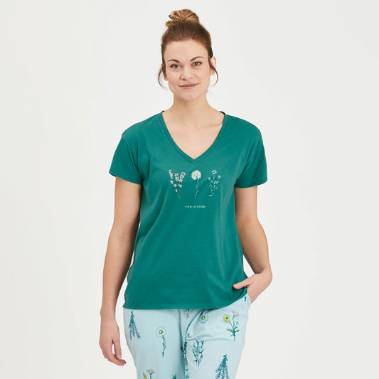 Women's Detailed Wildflowers Snuggle Up Relaxed Sleep Vee