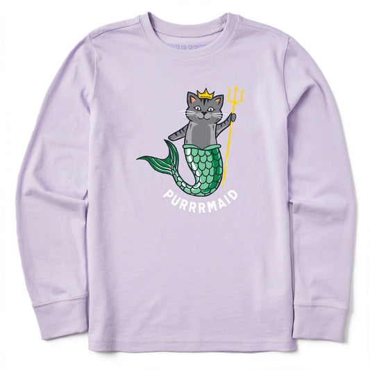 Kids Purrrmaid Long Sleeve Crusher Tee