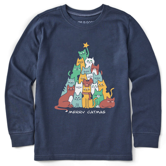 Kids Merry Catmas Long Sleeve Crusher Tee