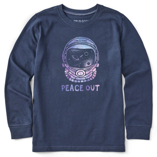 Kids Peace Out Space Helmet Long Sleeve Crusher Tee