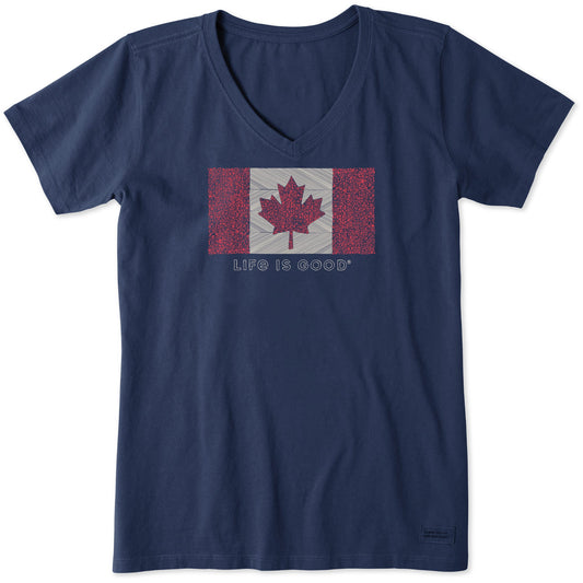 Women's Canada Floral Flag Short Sleeve Vee