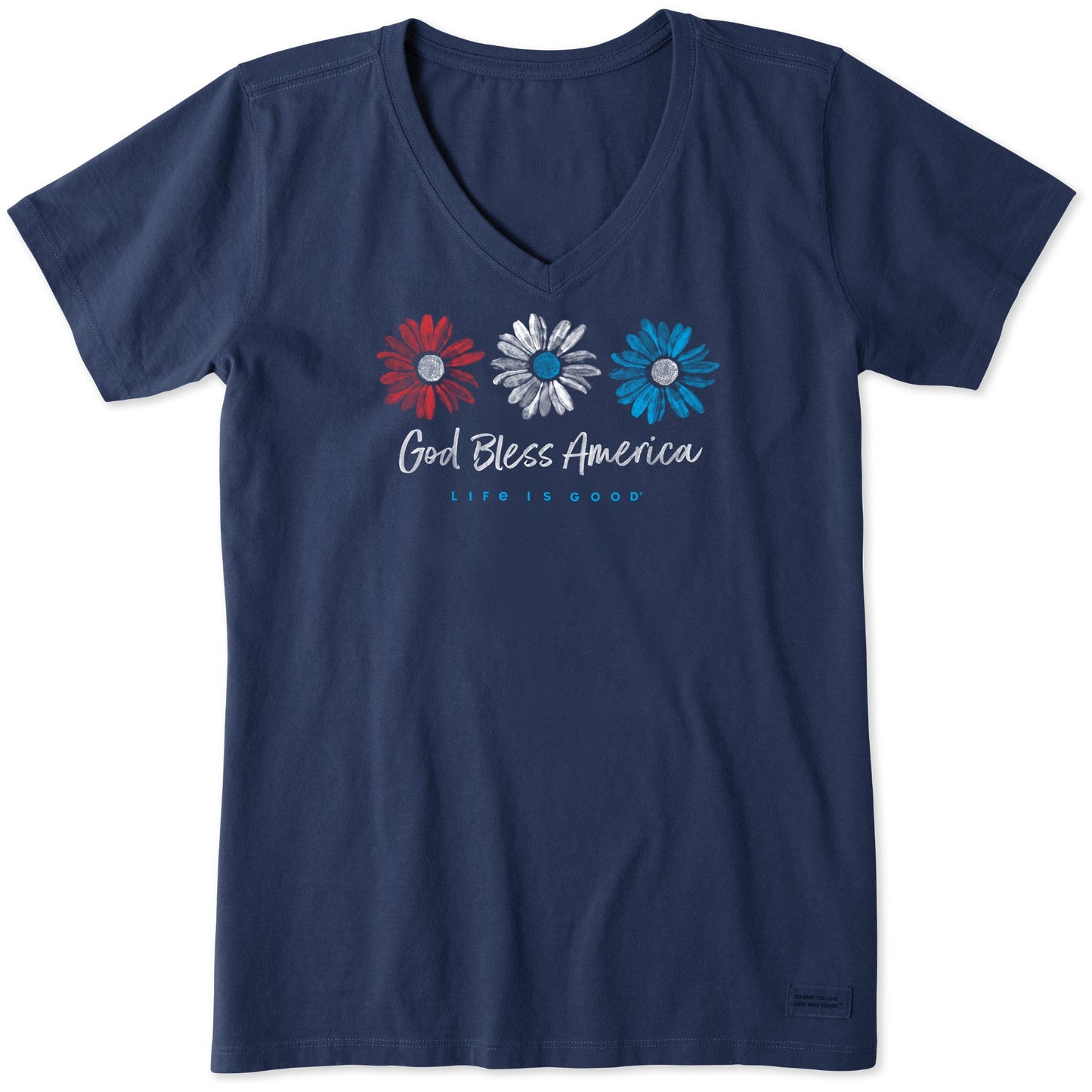 Women's God Bless America Daisies Short Sleeve Vee