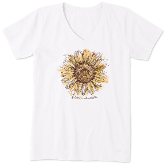 Women's Scribbled Sunflower Short Sleeve Vee