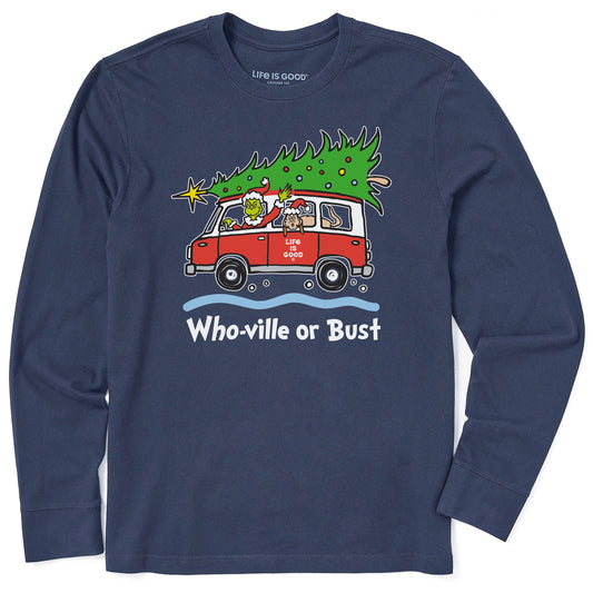 Men's Grinch and Max Who-Ville Or Bust Long Sleeve Crusher Tee