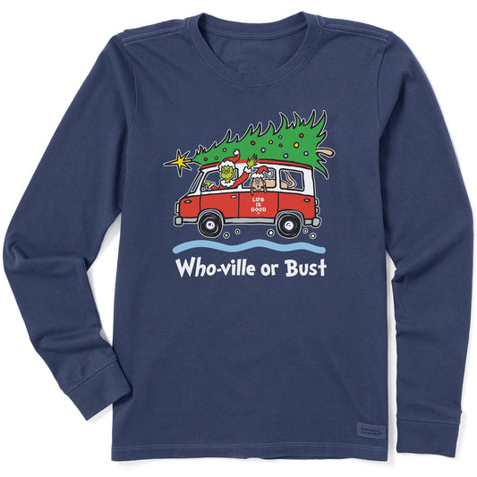 Women's Grinch and Max Who-Ville Or Bust Long Sleeve Crusher Tee
