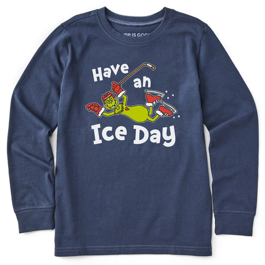 Kids Grinch Have an Ice Day Hockey Long Sleeve Crusher Tee