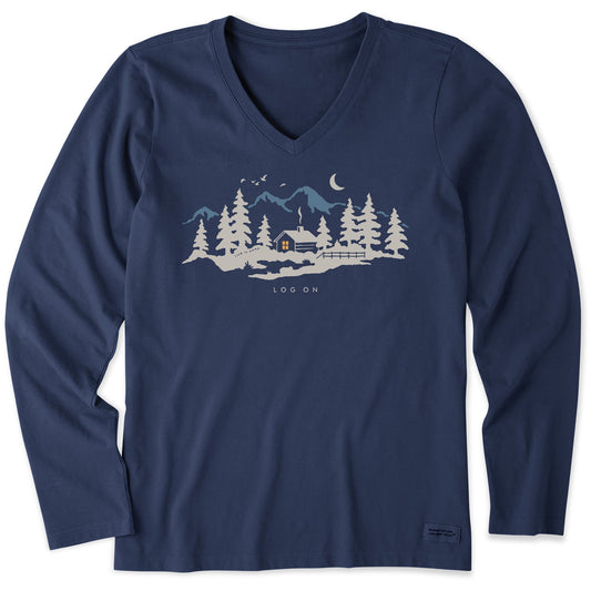 Women's Winter Cabin Log On Long Sleeve Crusher Vee