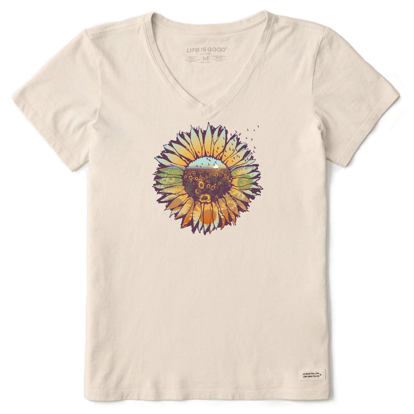 Women's Sunflowerscape Short Sleeve Crusher Vee