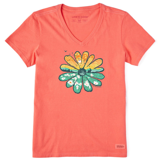 Women's Spring Daisycape Short Sleeve Crusher Vee