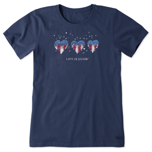 Women's Americana Hearts Stars and Stripes Short Sleeve Crusher Tee