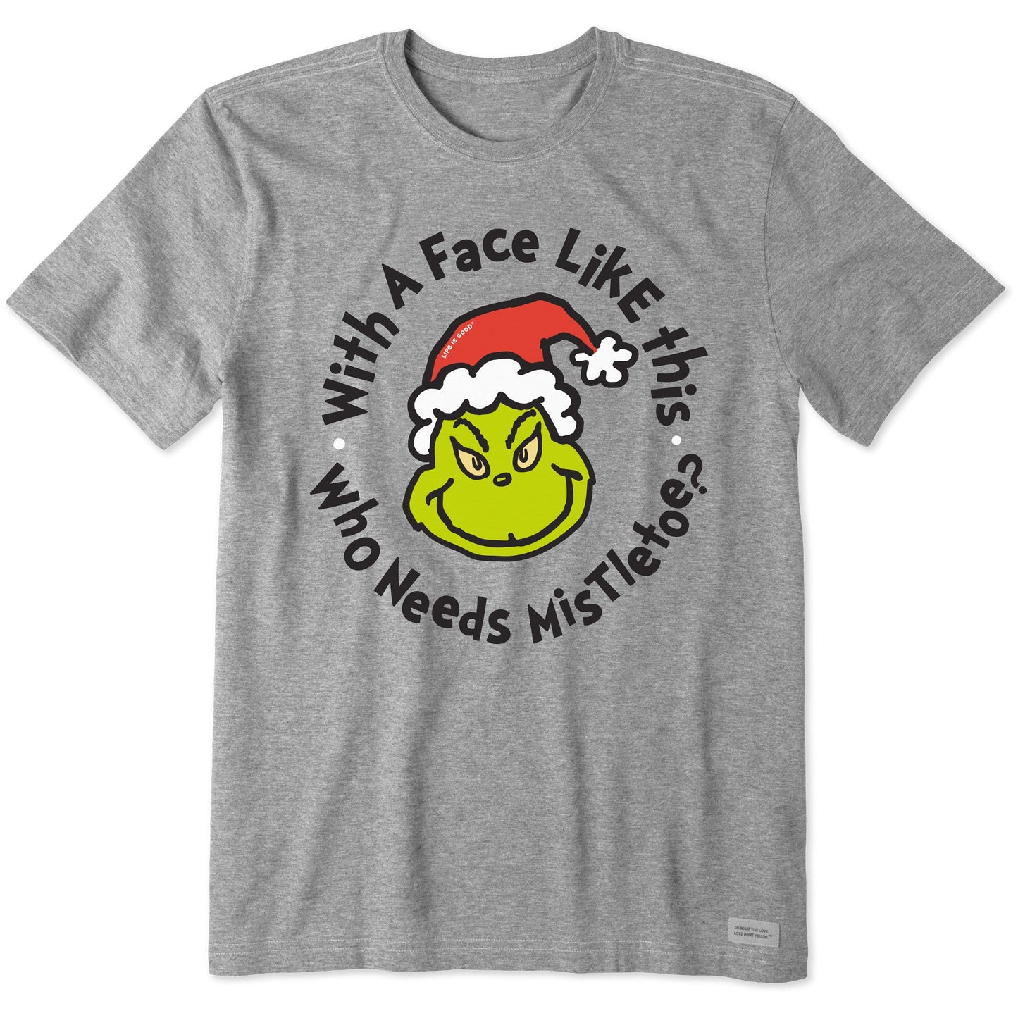 Men's Grinch Face Mistletoe Short Sleeve Crusher Tee