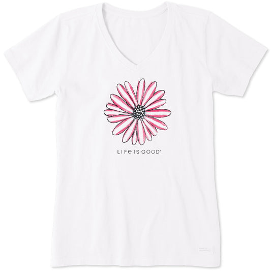 Women's Americana Hand Drawn Daisy Short Sleeve Crusher-LITE Vee