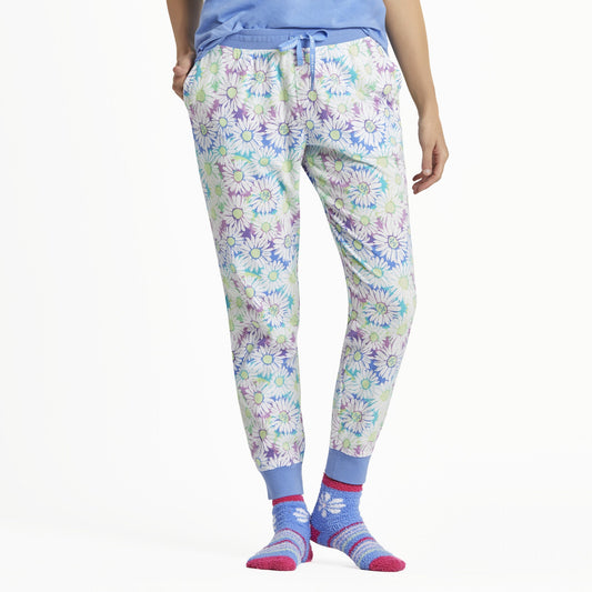 Women's Tie Dye Daisy Pattern Snuggle Up Sleep Jogger