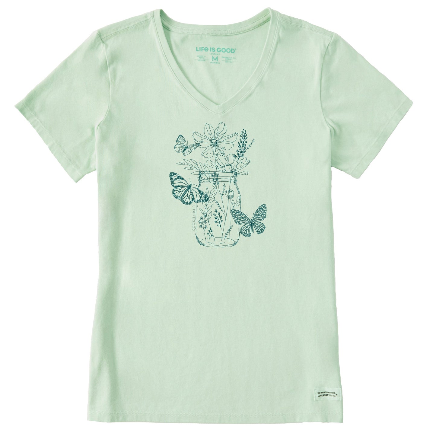 Women's Wildflower and Butterflies Jar Short Sleeve Crusher-LITE Vee
