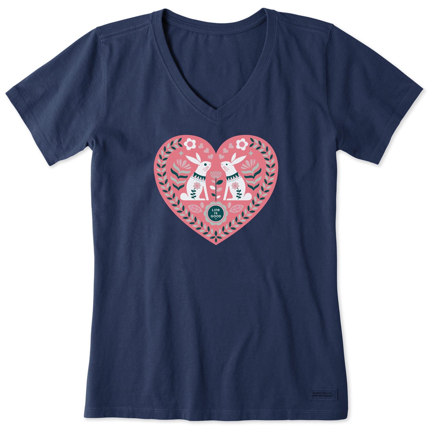 Women's Scandinavian Heart Bunnies Short Sleeve Vee
