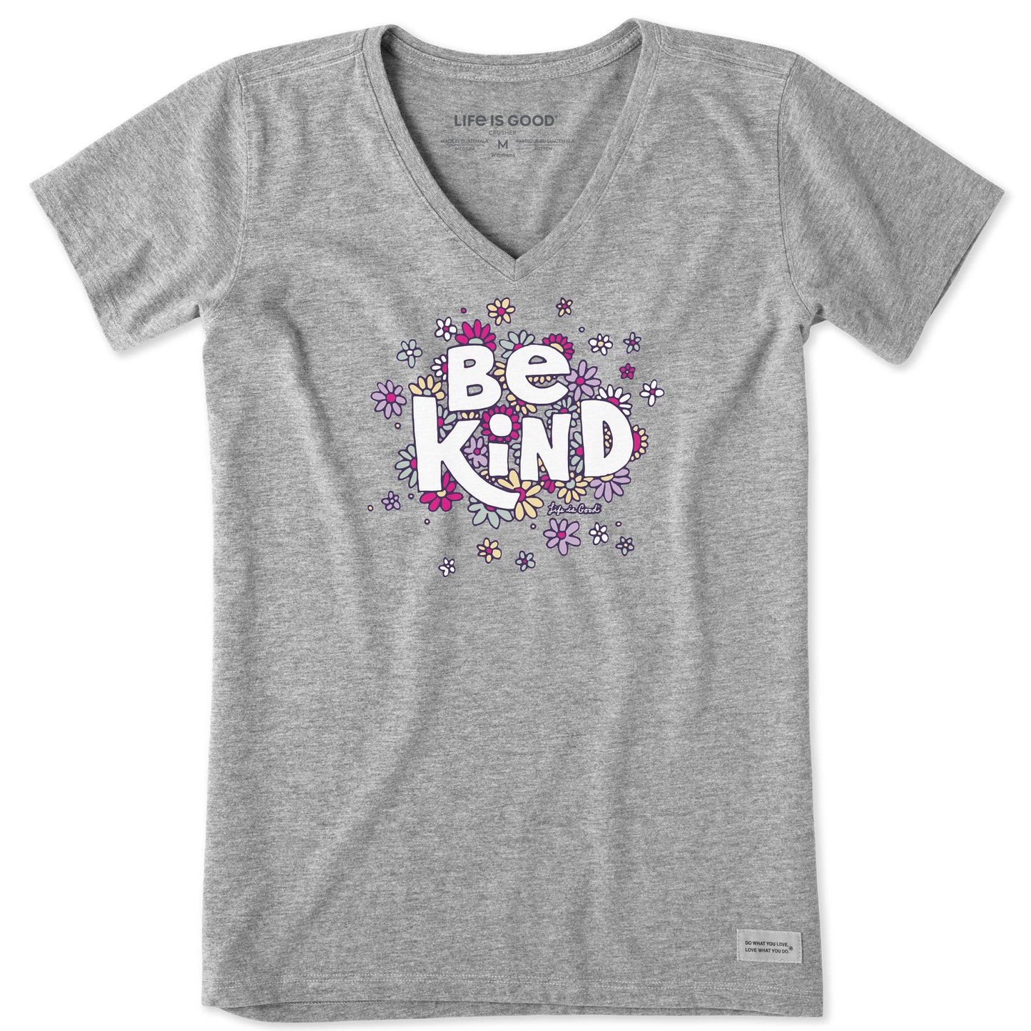 Women's Be Kind Flower Lines Short Sleeve Vee