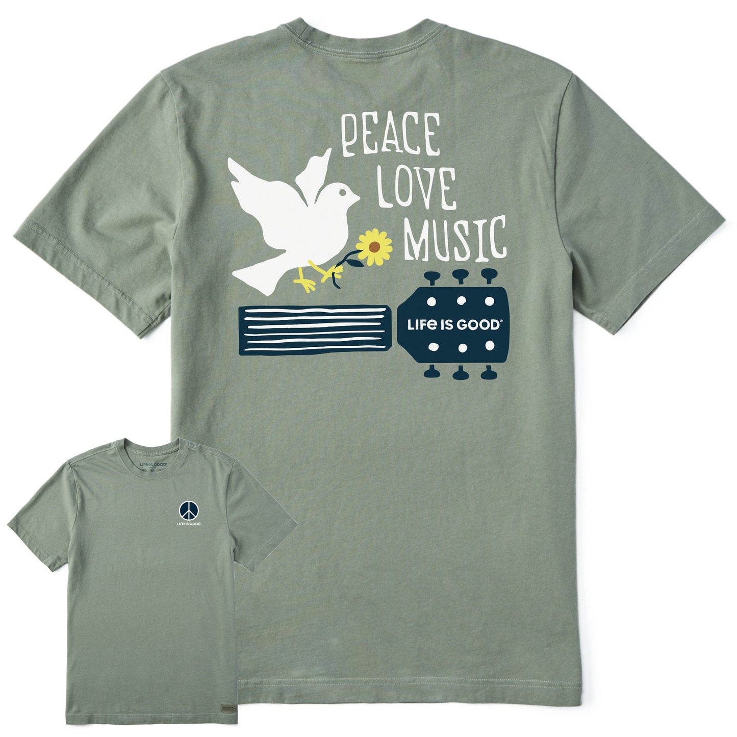 Men's Peace, Love, Music Dove Short Sleeve Crusher Tee