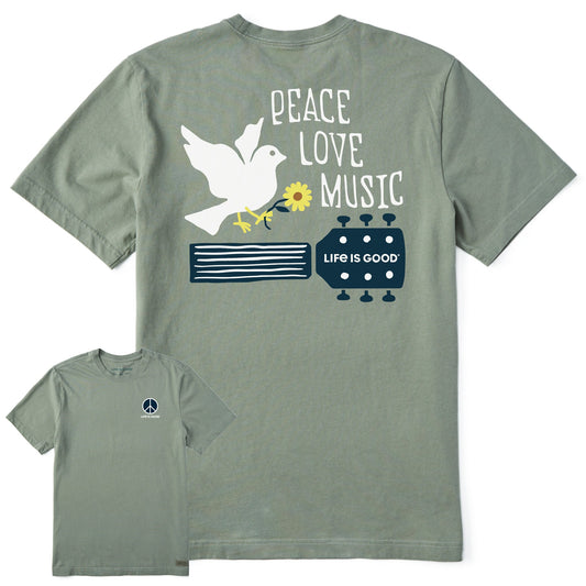 Men's Peace, Love, Music Dove Short Sleeve Crusher Tee