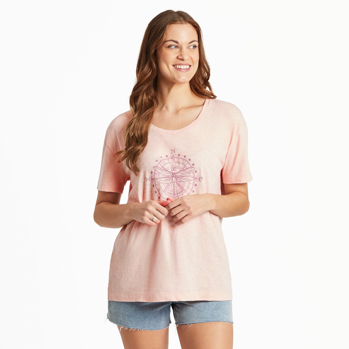 Women's Dragonfly Compass Relaxed Fit Short Sleeve Slub Tee