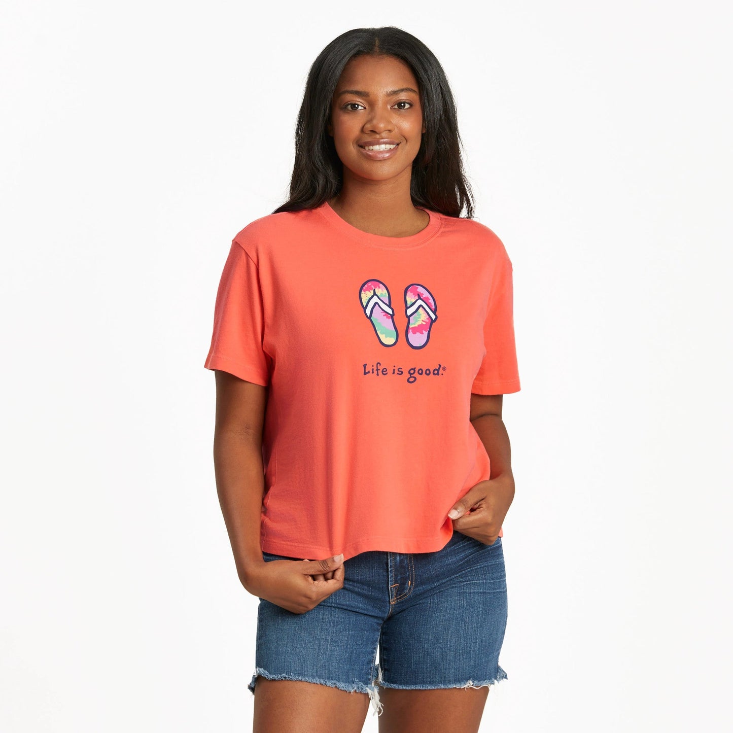 Women's Tie Dye Flip Flops Short Sleeve Crusher Boxy Tee