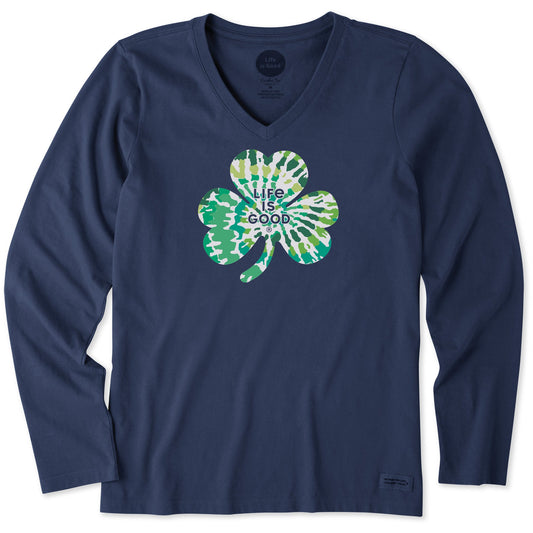Women's Tie Dye Clover Long Sleeve Crusher Vee