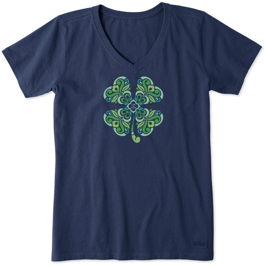 Women's 4 Leaf Clover Swirl Short Sleeve Crusher Vee