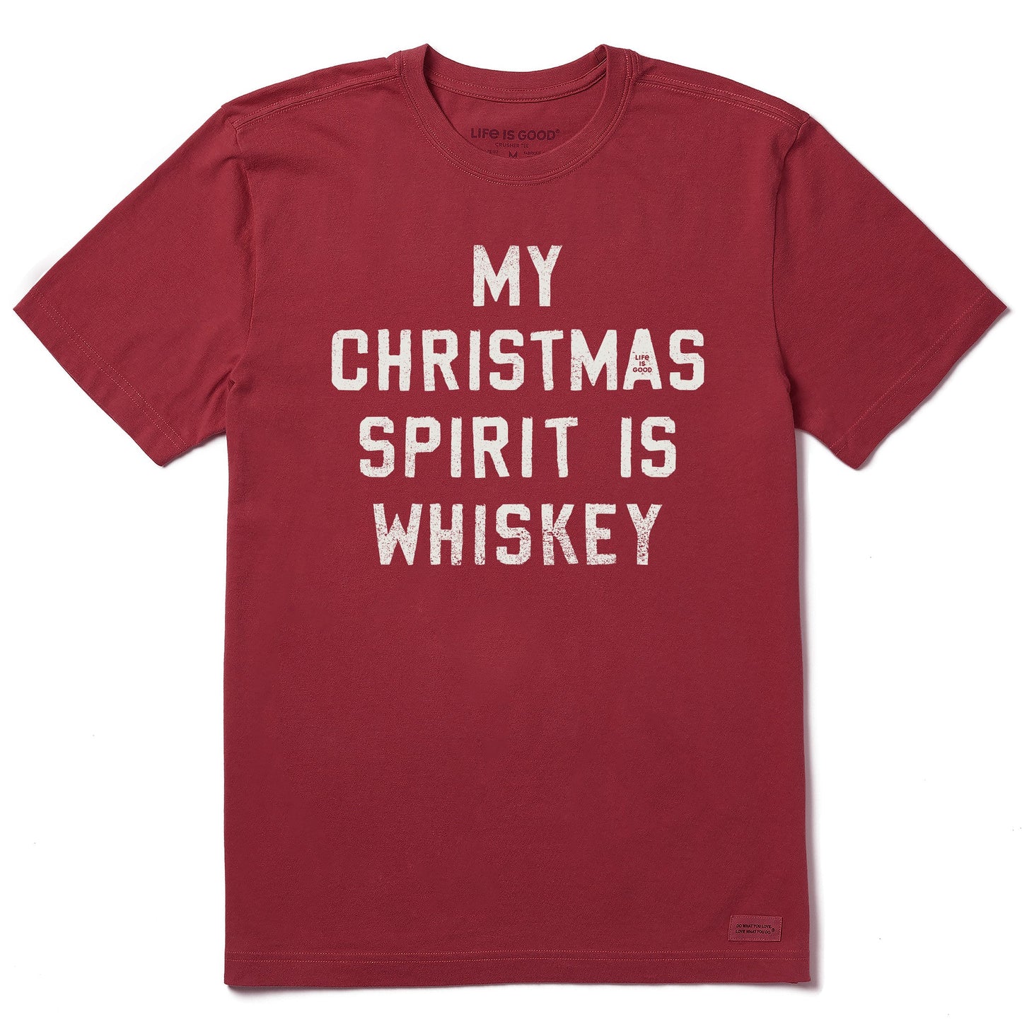 Men's Christmas Spirit is Whiskey Block Letter Short Sleeve Crusher Tee