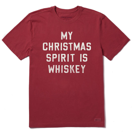 Men's Christmas Spirit is Whiskey Block Letter Short Sleeve Crusher Tee