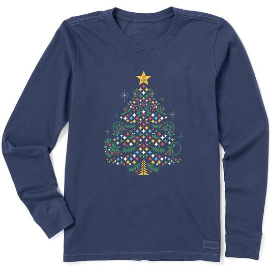 Women's Christmas Tree Sparkles Long Sleeve Crusher Tee