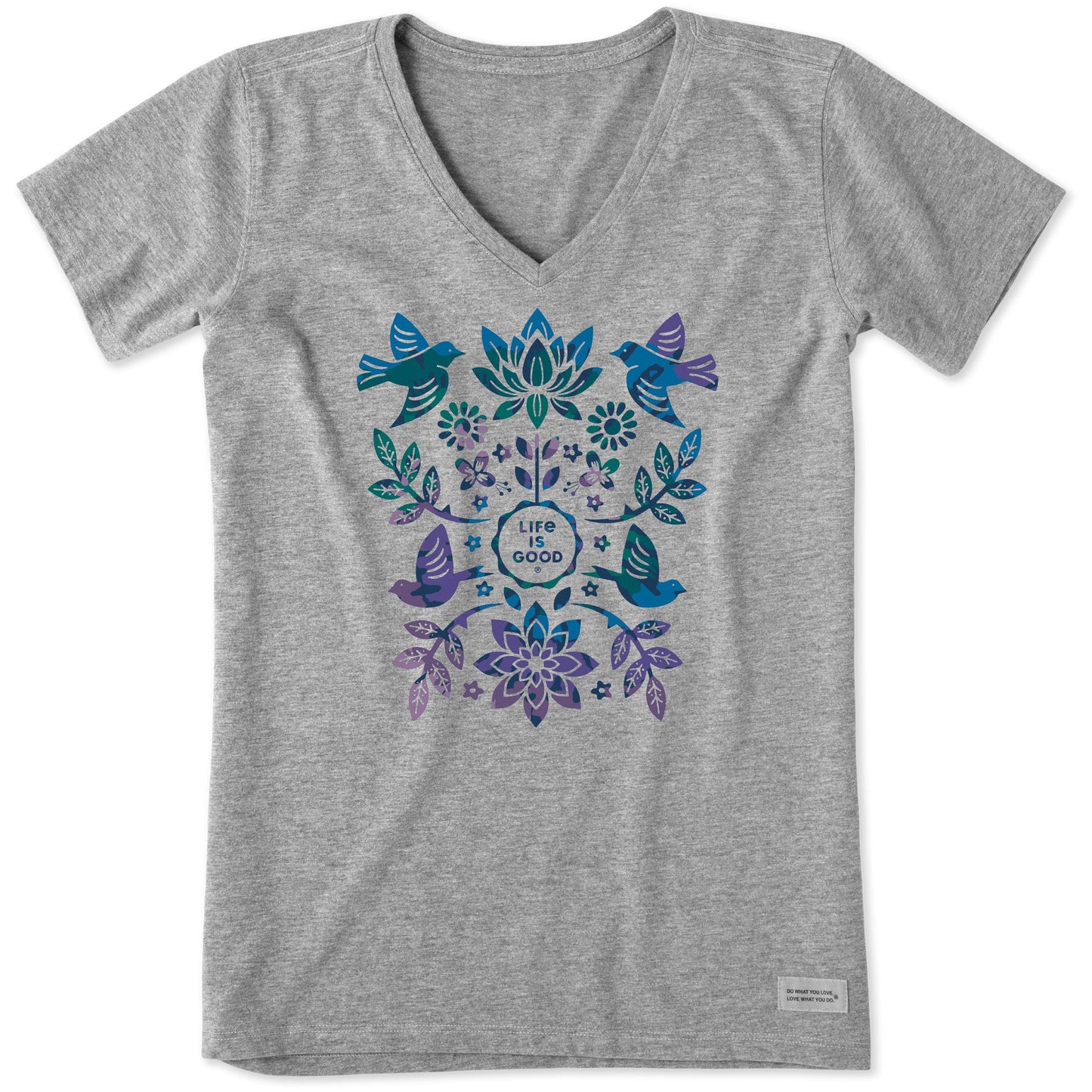 Women's Folk Art Garden Tie Dye Short Sleeve Vee