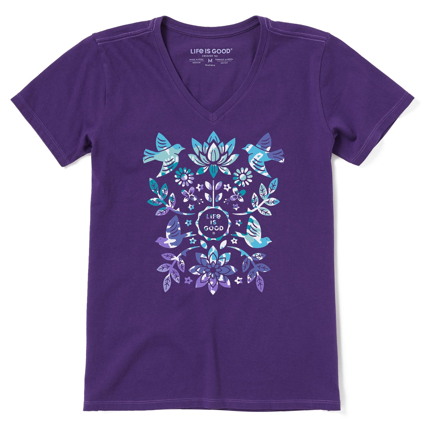 Women's Folk Art Garden Tie Dye Short Sleeve Vee