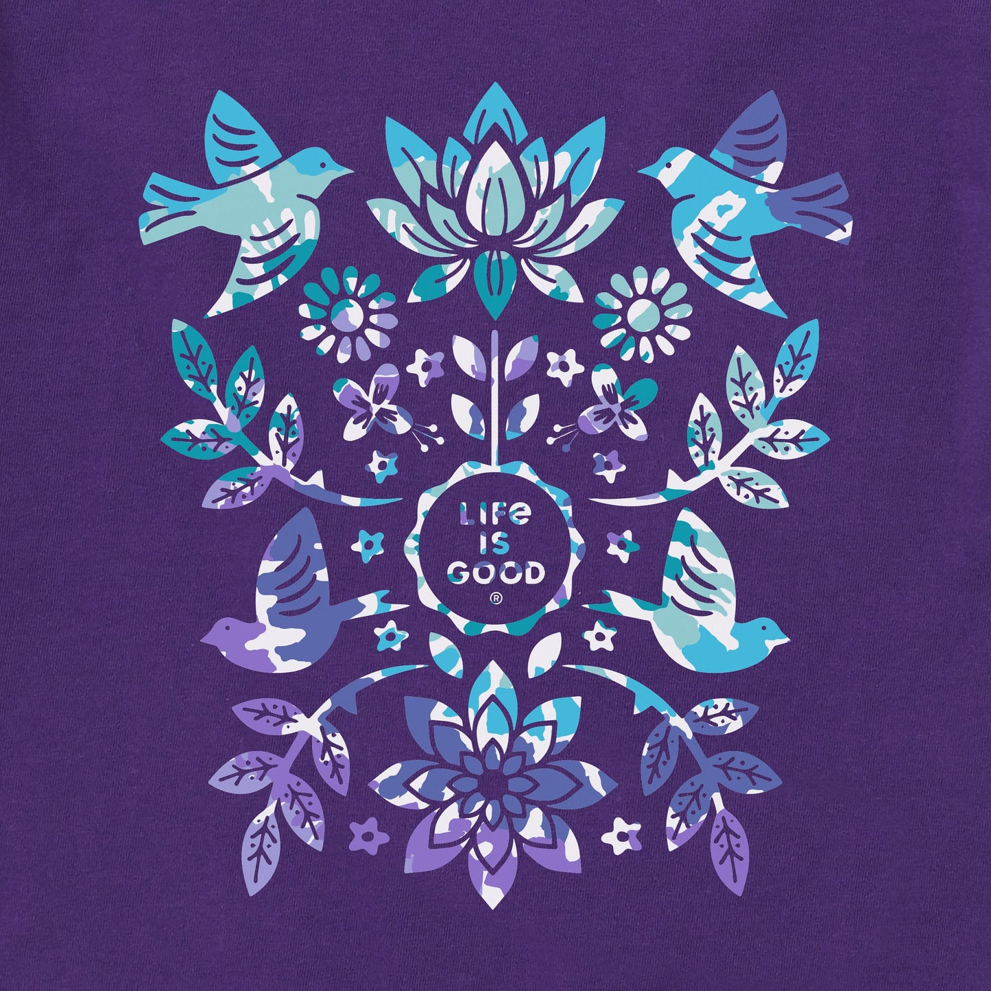 Women's Folk Art Garden Tie Dye Short Sleeve Vee