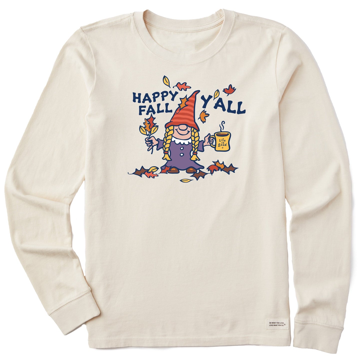 Women's Happy Fall Gnome Braids Long Sleeve Crusher Tee