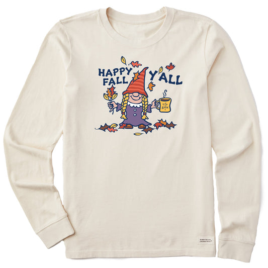 Women's Happy Fall Gnome Braids Long Sleeve Crusher Tee