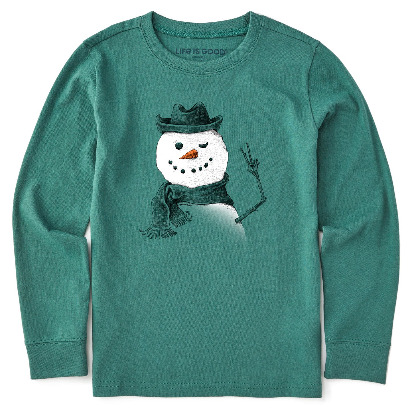 Kids Snowman Peace Sign Long Sleeve Crusher Tee